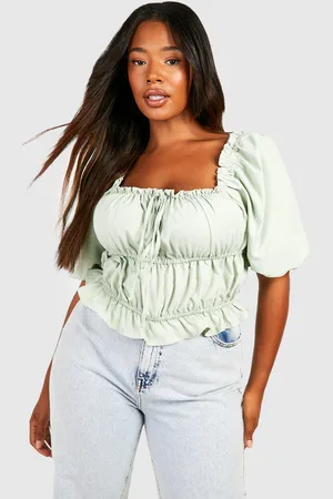 Boohoo Plus Geplooide Top Met Pofmouwen