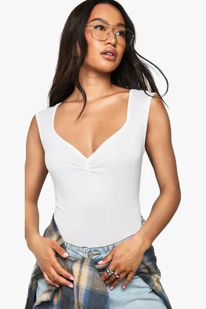 Boohoo Super Zachte One Piece Met Geplooide Buste En Harvormige Hals