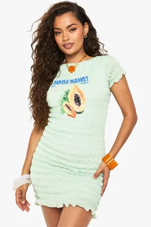 Boohoo Geplooide Papaya Market Mini Jurk Met Print