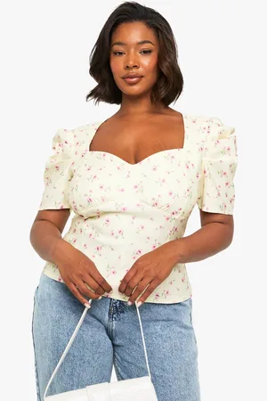 Boohoo Plus Bloemenprint Top Met Pofmouwen
