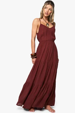 Boohoo Kaasdoek Maxi Strand Jurk Met Laagjes