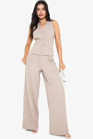 Boohoo Tall Getailleerde Geplooide Wide Leg Broek