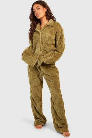 Boohoo Geruite Fleece Set Met Broek Met Knopen