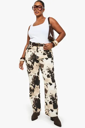 Boohoo Plus Koeienprint Wide Leg Jeans
