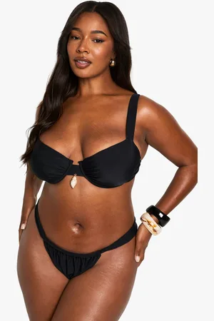 Boohoo Plus Geplooid Tanga Bikini Broekje Met Schelpen Zoom