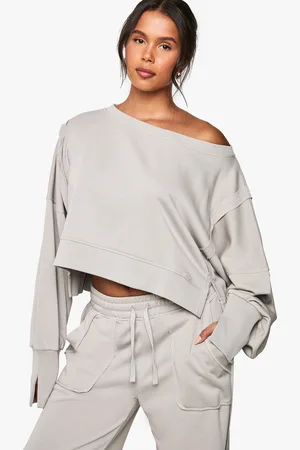 Boohoo Korte Gebleekte Off Shoulder Trui