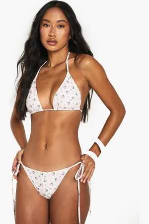 Boohoo Badmode Essentials Bloemen Bikini Broekje Met Zijstrikjes
