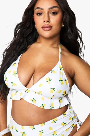 Boohoo Plus Citroen Print Bikini Met Hoge Taille