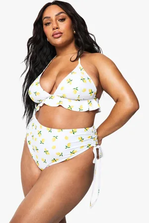 Boohoo Plus Citroen Print Bikini Met Hoge Taille