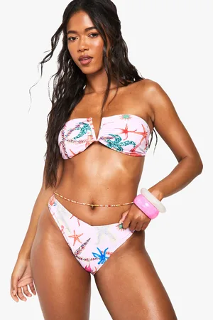 Boohoo Zeester Print Bandeau Bikini Met V-Taille