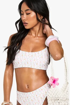 Boohoo Omkeerbare Bloemenpatroon Bikini Top Met Lage Ronde Hals