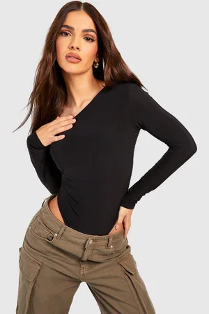 Boohoo Strakke One Piece Met Open Schouders En Lange Mouwen