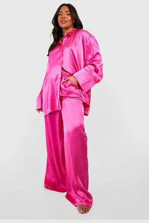 Boohoo Plus Oversized Satijnen Pyjama Blouse En Broek Set