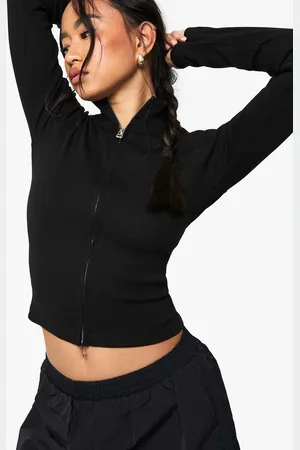 Boohoo Geribbelde Top Met Rits En Lange Mouwen