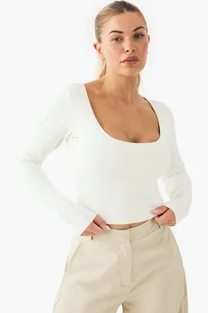 Boohoo Premium Gewatteerde Top Met Lage Ronde Hals En Lange Mouwen