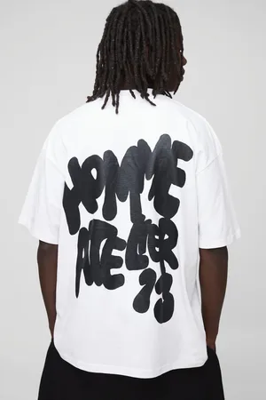 Boohoo Oversized Wit Graffiti Homme Atelier T-Shirt Met Brede Nek En Print