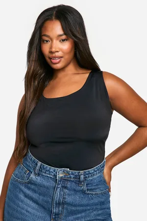 Boohoo Plus Strakke One Piece Met Dubbele Bandjes En Lage Ronde Hals