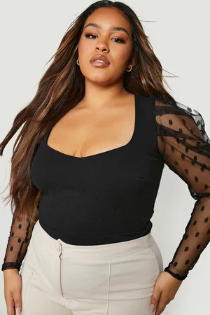 Boohoo Plus Mesh One Piece Met Stippen