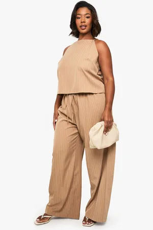 Boohoo Plus Wide Leg Broek Met Krijtstrepen
