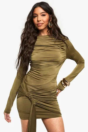 Boohoo Strakke Geplooide Top Met Lange Mouwen