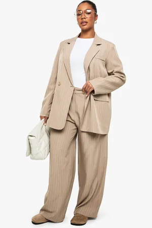 Boohoo Plus Broek Met Rechte Pijpen En Krijtstrepen