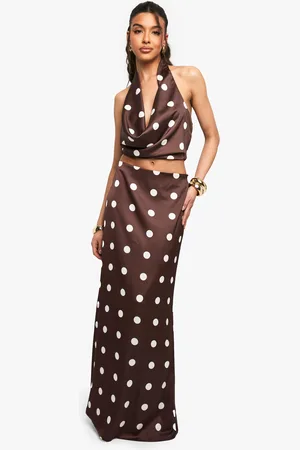 Boohoo Satijnen Maxi Rok Met Stippen