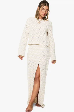 Boohoo Gebreide Zig Zag Maxi Strand Rok