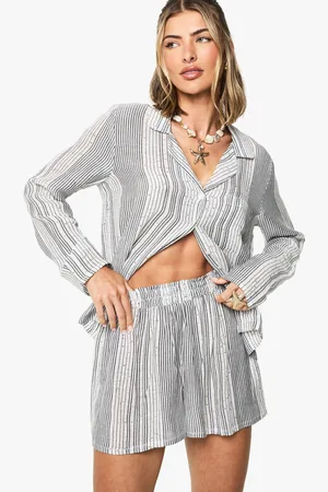 Boohoo Gestreepte Katoenen Strand Shorts Met Pailletten