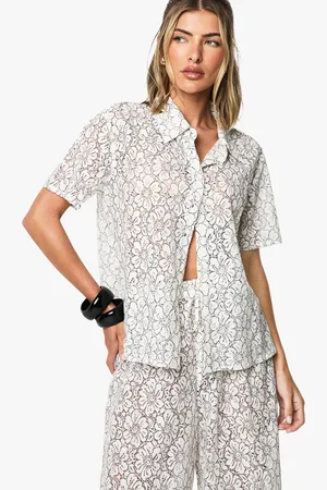 Boohoo Kanten Strand Blouse Met Touwtjes