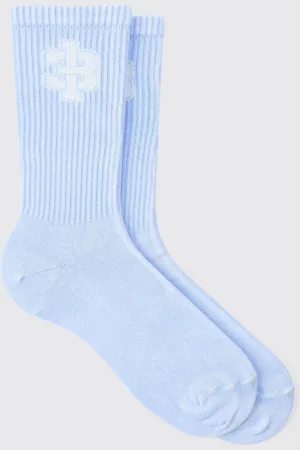 Boohoo Blauwe Acid Wash Gebleekte 13 Jacquard Sokken