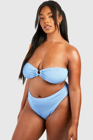 Boohoo Plus Gekreukelde Bandeau Bikini Met Hoge Taille En O-Ring