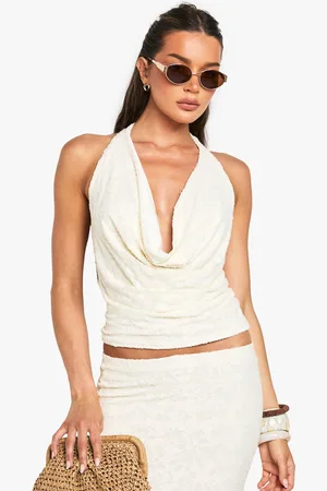 Boohoo Bloemenprint Jacquard Top Met Kraag En Halter Neck