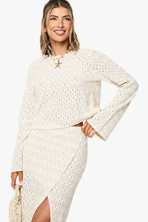Boohoo Gebreide Zig Zag Strand Top Met Strik