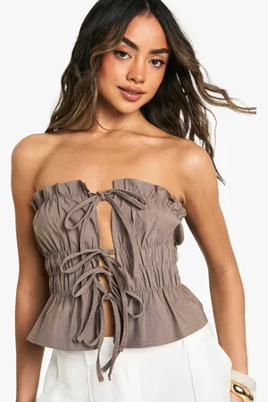Boohoo Bengaline Bandeau Korset Met Strik