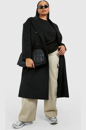 Boohoo Plus Lange Wollen Oversized Jas Met Schouderpads En Dubbele Knopen