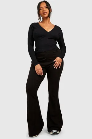 Boohoo Plus Basic Katoenen Elastan Broek Met Geplooide Tailleband