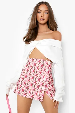 Boohoo Retro Print Mini Rokje Met Knopen