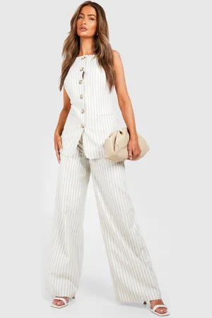 Boohoo Broek Met Textuur, Krijtstrepen En Rechte Pijpen