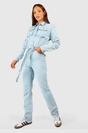 Boohoo Tall Toelopende Cargo Denim Overall Met Ceintuur