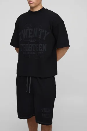Boohoo Oversized Wafel Gebreid Varsity T-Shirt En Shorts Set