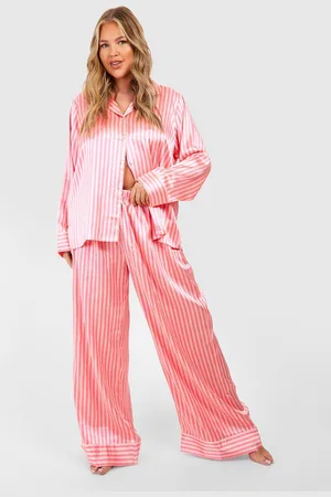 Boohoo Plus Satijnen Gestreepte Pyjama Set Met Broek