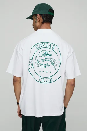 Boohoo Oversized Wit Caviar Club T-Shirt Met Brede Nek