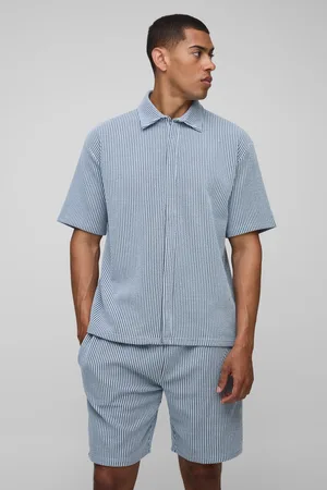 Boohoo Oversized Geribbeld Jersey Two-Tone Overhemd Met Verborgen Plakaat En Baggy Shorts