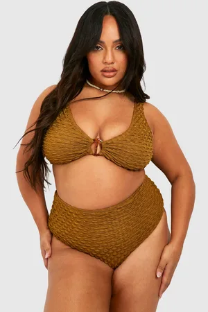 Boohoo Plus Popcorn Bikini Met Textuur, Ceintuur En Hoge Taille