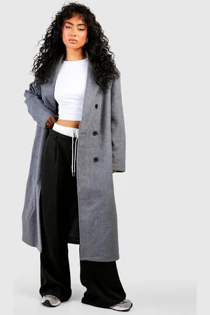 Boohoo Oversized Wollen Maxi Jas Met Schouderpads En Dubbele Knopen