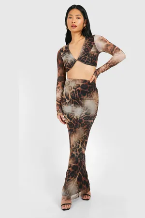 Boohoo Petite Mesh Luipaardprint Bralette En Maxi Rok