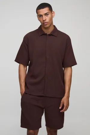 Boohoo Oversized Geribbeld Jersey Two-Tone Overhemd Met Verborgen Plakaat En Baggy Shorts