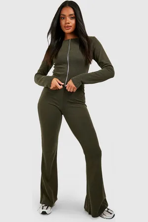 Boohoo Geribbelde 2-Tone Top Met Rits En Flared Broek