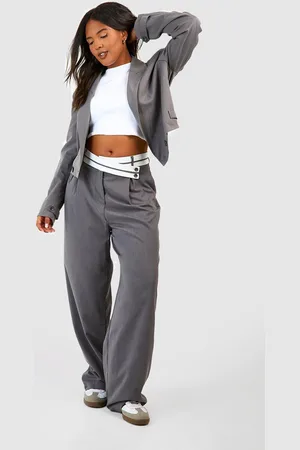 Boohoo Plus Geweven Wide Leg Broek Met Asymmetrische Omgeslagen Pijpen