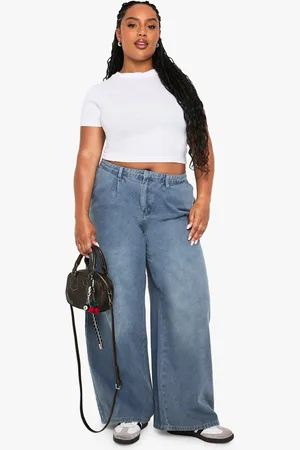 Boohoo Plus Geplooide Wide Leg Jeans